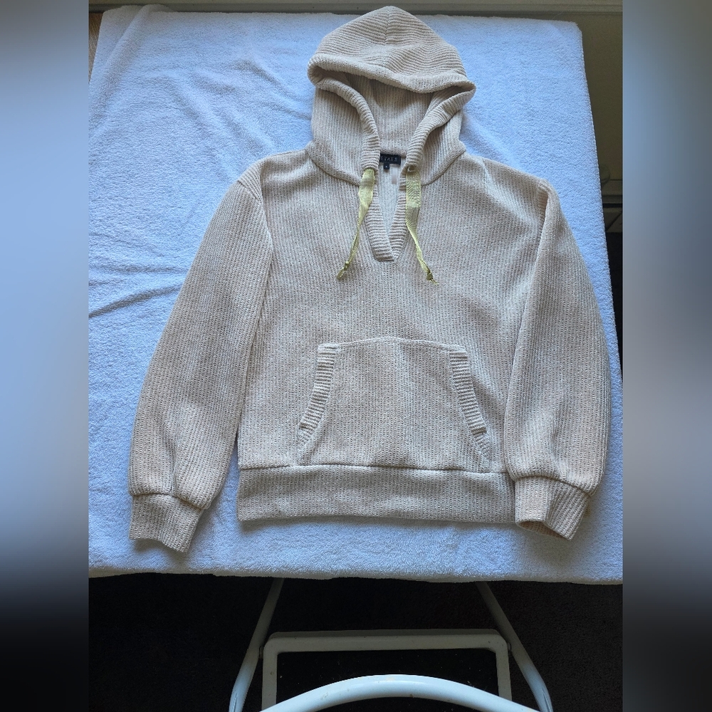 1.STATE Beige Hooded Waffle Knit Pullover Sweater with Pocket – Size S - Picture 5 of 9